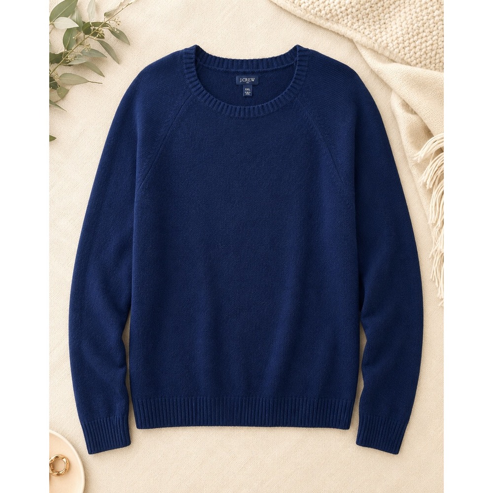 J.Crew Sweater Mens XXL Navy Blue NEW Lambswool Blend Raglan Crewneck AA027